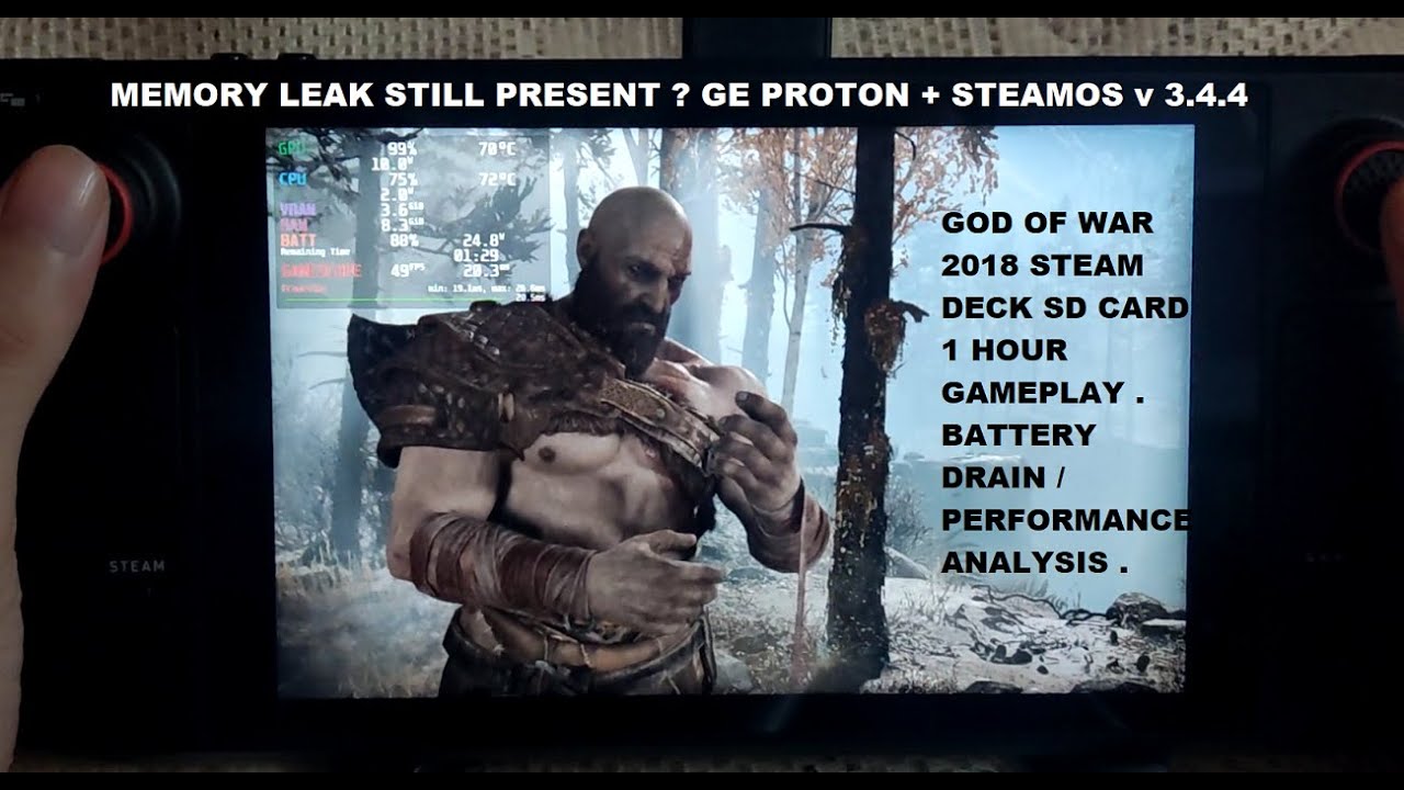 Steam Deck God of War 2018 1 Hour Gameplay SD Card Performance Analysis & Battery Drain SteamOS