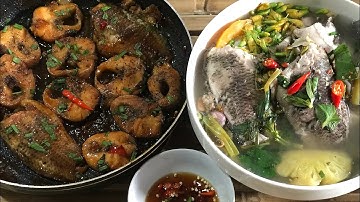 Cá rô đồng kho tiêu và canh chua bông điên điển mùa nước nổi