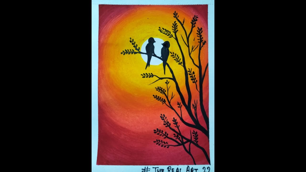 Easy Love Birds Shadow Painting||
