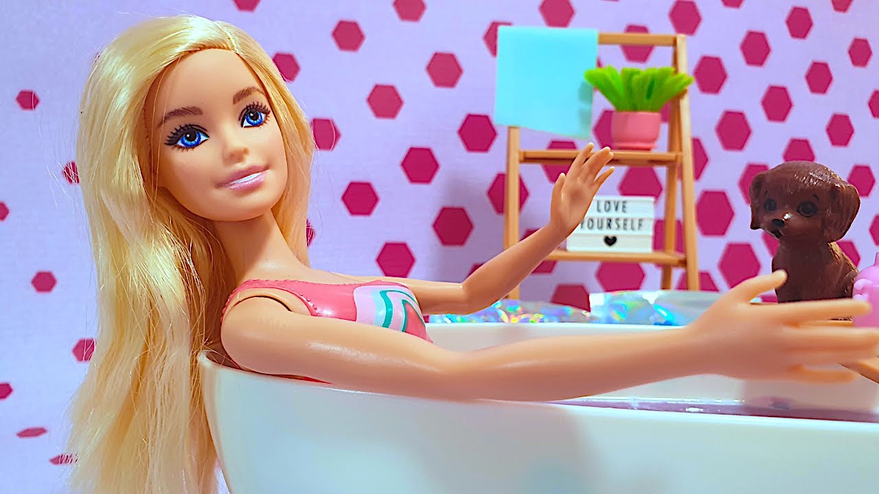 Unboxing and Playtime with Barbie Doll Self Care Confetti Bath Tub Playset