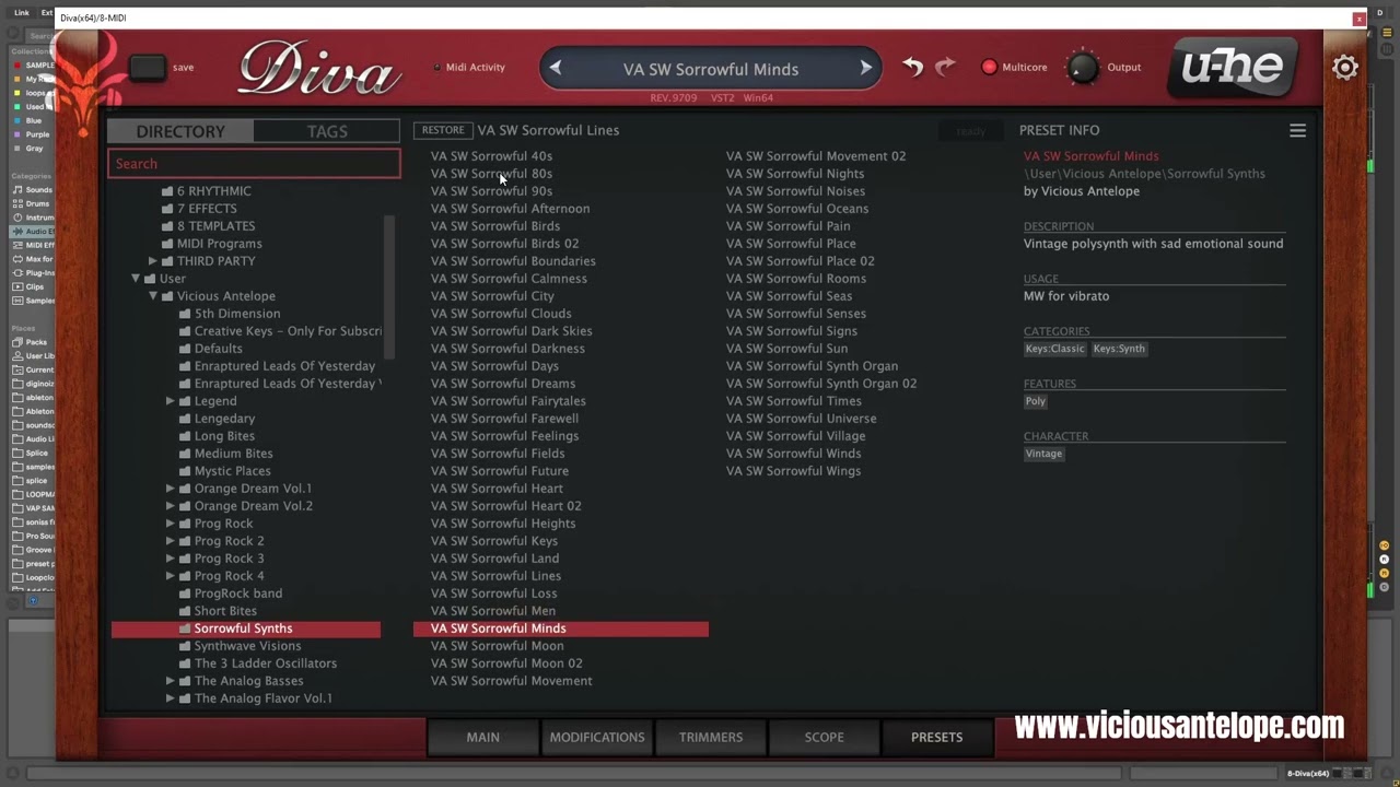 Assista a U-He Diva Presets - Sorrowfull Synths Walkthrough - Vicious Antelope no YouTube Assista a U-He Diva Presets - Sorrowfull Synths Walkthrough - Vicious Antelope no YouTube
