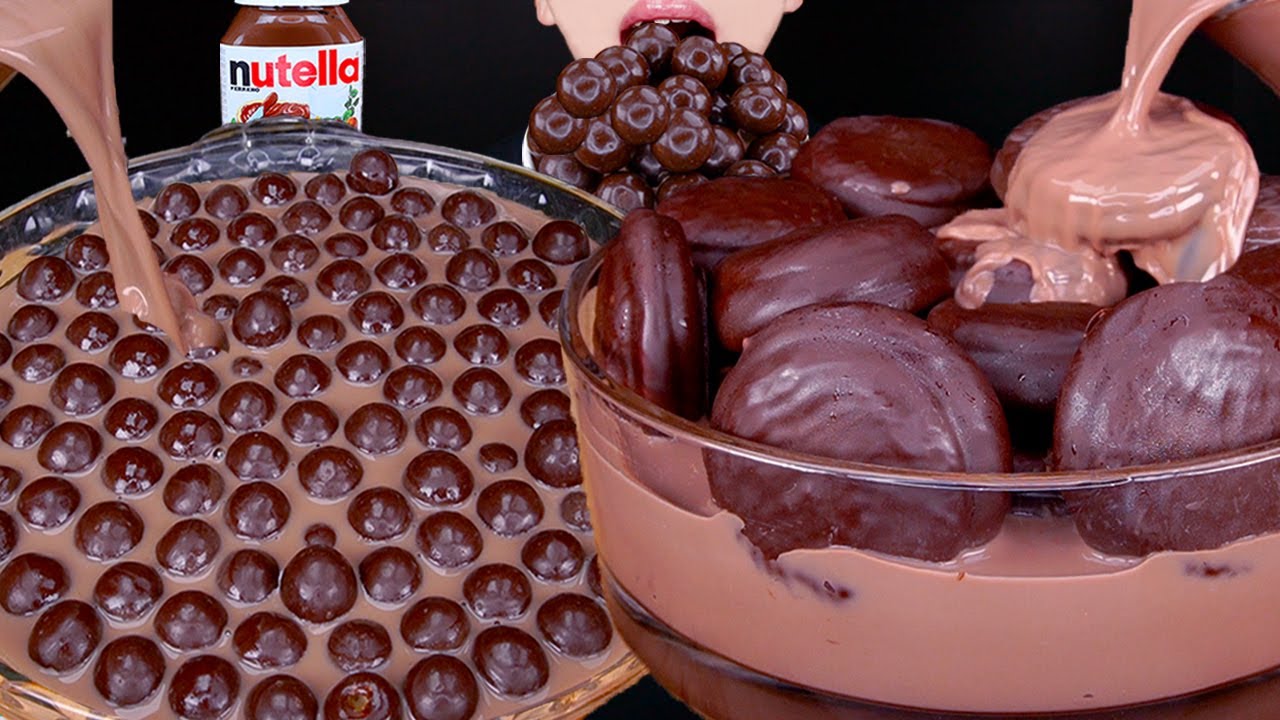 ASMR CHOCO PIE MALTESERS CHOCOLATE MILK MAGNUM ICE CREAM NUTELLA DESSERT MUKBANG 먹방咀嚼音 EATING SOUNDS