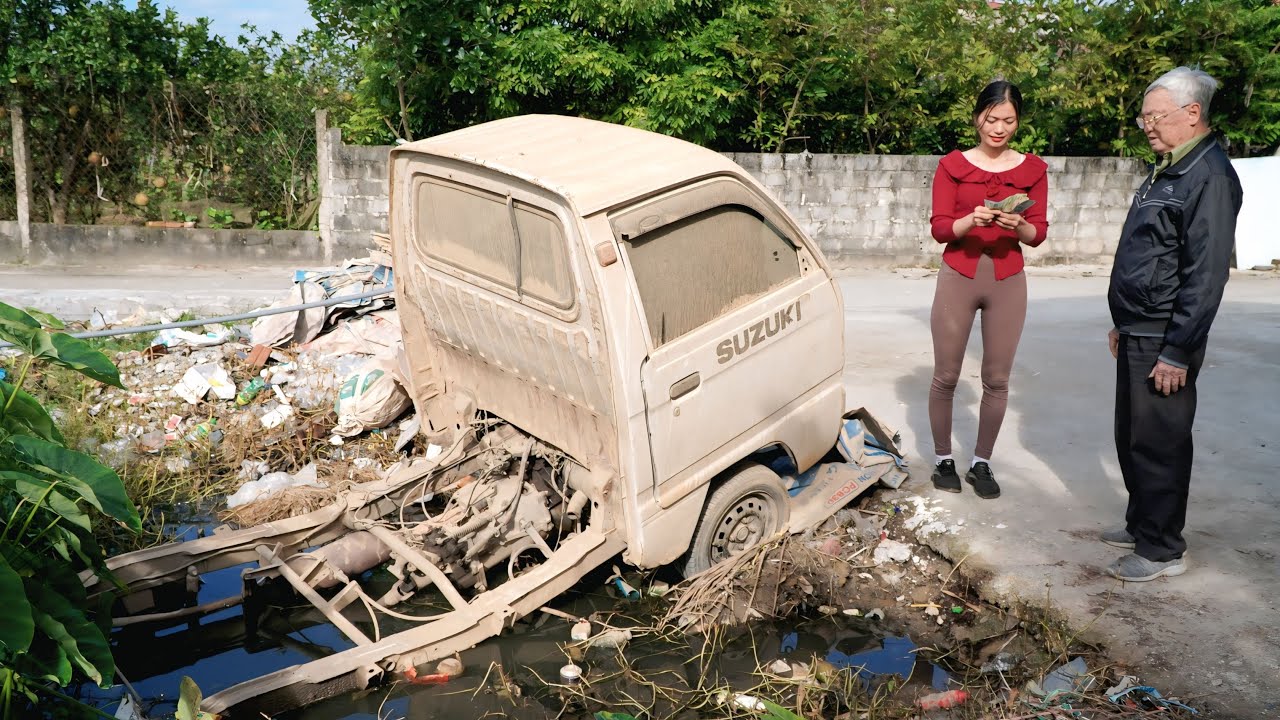 Girl's Challenge: Restart a Retired Colonel's Suzuki Truck (500kg) Abandoned in a Pond for 25 Years🛠