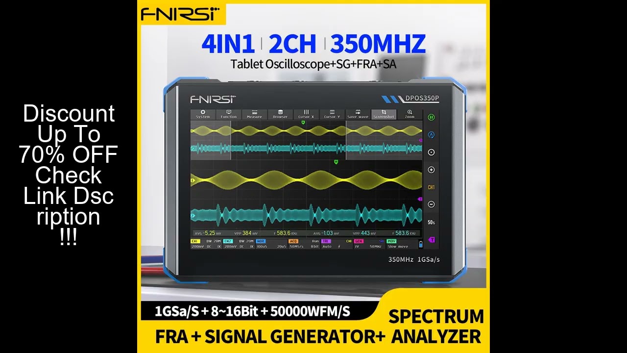 FNIRSI DPOS350P Tablet Oscilloscope 350MHz Dual Channel with Spectrum Analyzer, Frequency Response T