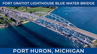 Fort Gratiot Lighthouse and the Blue Water Bridge in Port Huron, Michigan