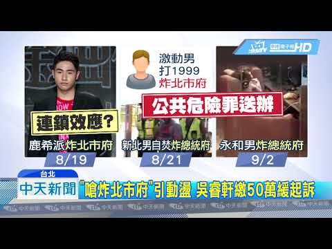 20180903中天新聞　「嗆炸XX府」連鎖效應　僅吳睿軒未遭逮捕