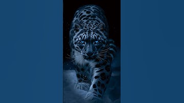 A hyperrealistic and dramatic full shot of a snow leopard emerging from the inky blackness, rende...