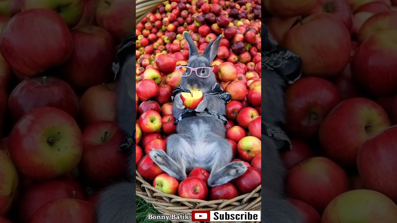 Cute Rabbits Eagerly Eat Fresh Harvested Apples! 