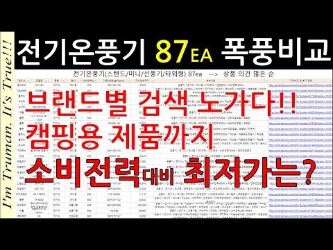 전기온풍기 비교 추천 가성비 87개 제품 비교 정리! 소비전력 대비 가성비 최고는? 전기난로 전기히터 캠핑용 온풍기 구매 전 꼭 봐야할 영상!!