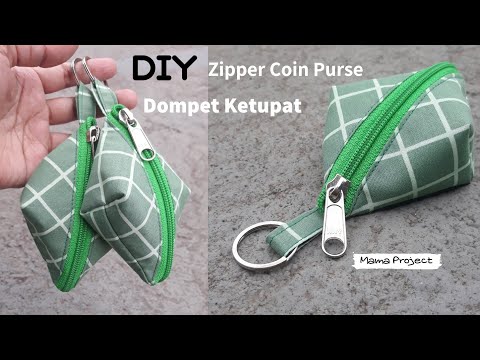 Zipper coin purse tutorial (with lining) | Cara membuat dompet lebaran | Dompet ketupat