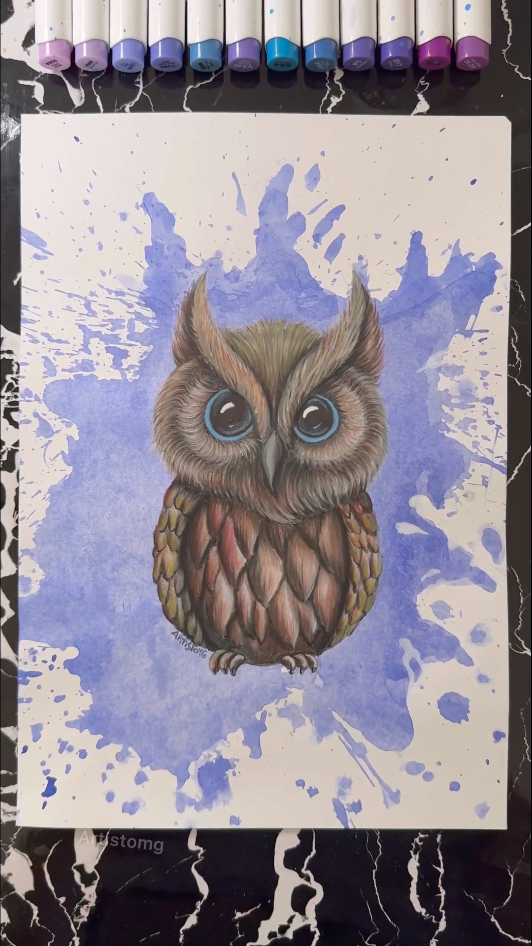 Let’s Draw an Owl with Realism! ✍️✨? || Stained Art with Violet ? #artistomg #owl #drawing