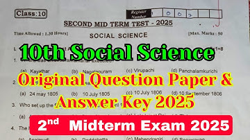 10th Social Science 2nd Mid Term Question Paper 2025 | 10th Social Science Important questions 2025