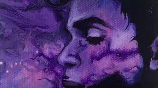 Prince portrait with acrylic pour method, by Rachel Dolezal