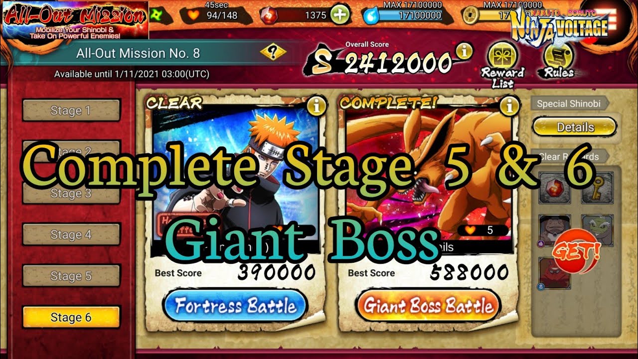 Nxb Nv: All Out Mission Stage 5 and 6 Complete within 80 secs F2P || Naruto x Boruto Ninja Voltage
