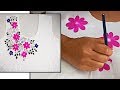 Designer Hand Painted Flower Design on Kurti Neck | Free Hand Painting on Fabric