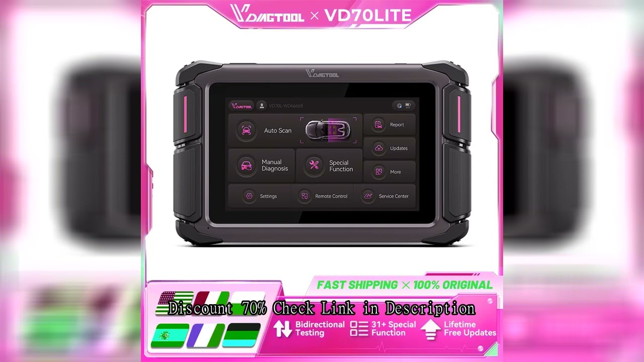 VDIAGTOOL VD70 Lite OBD2 Automotive Scanner Bi-Directional Car Diagnostic Tool Key Programmer with 3