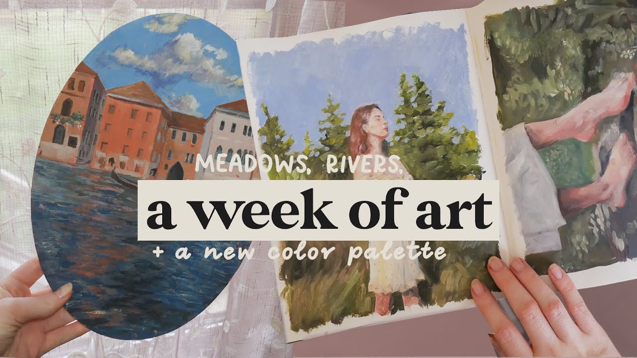 a Week of ART! 🍄 painting meadows & trying a new color palette! - YouTube