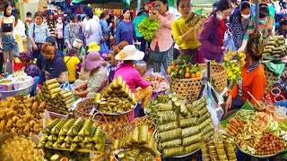 Cambodian Market Food Compilation  Market Food On Busy Day Vs Normal Day @ Boeng Trabaek