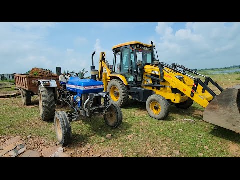 Old JCB 3dx Loading Mud | Powertrac 439 Tractor with Trolley