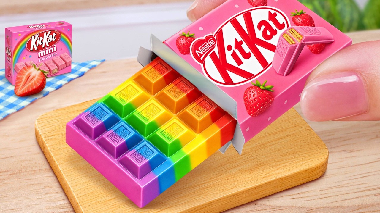 🌈 Fantastic Rainbow KitKat Bar 🍫 Colorful Miniature Chocolate Creation | Mina Sweet Baking