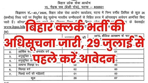 BPSC LDC Vacancy 2025 Notification Out | BPSC Lower Division Clerk 2025 |Eligibility, Age, Syllabus