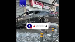 İş yerine giren otomobil alev alev yandı #yangın #otomobil