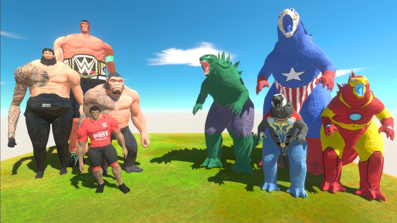 Team WWE John Cena + Roman Reigns + Ishowspeed vs Team Godzilla Avengers - ARBS