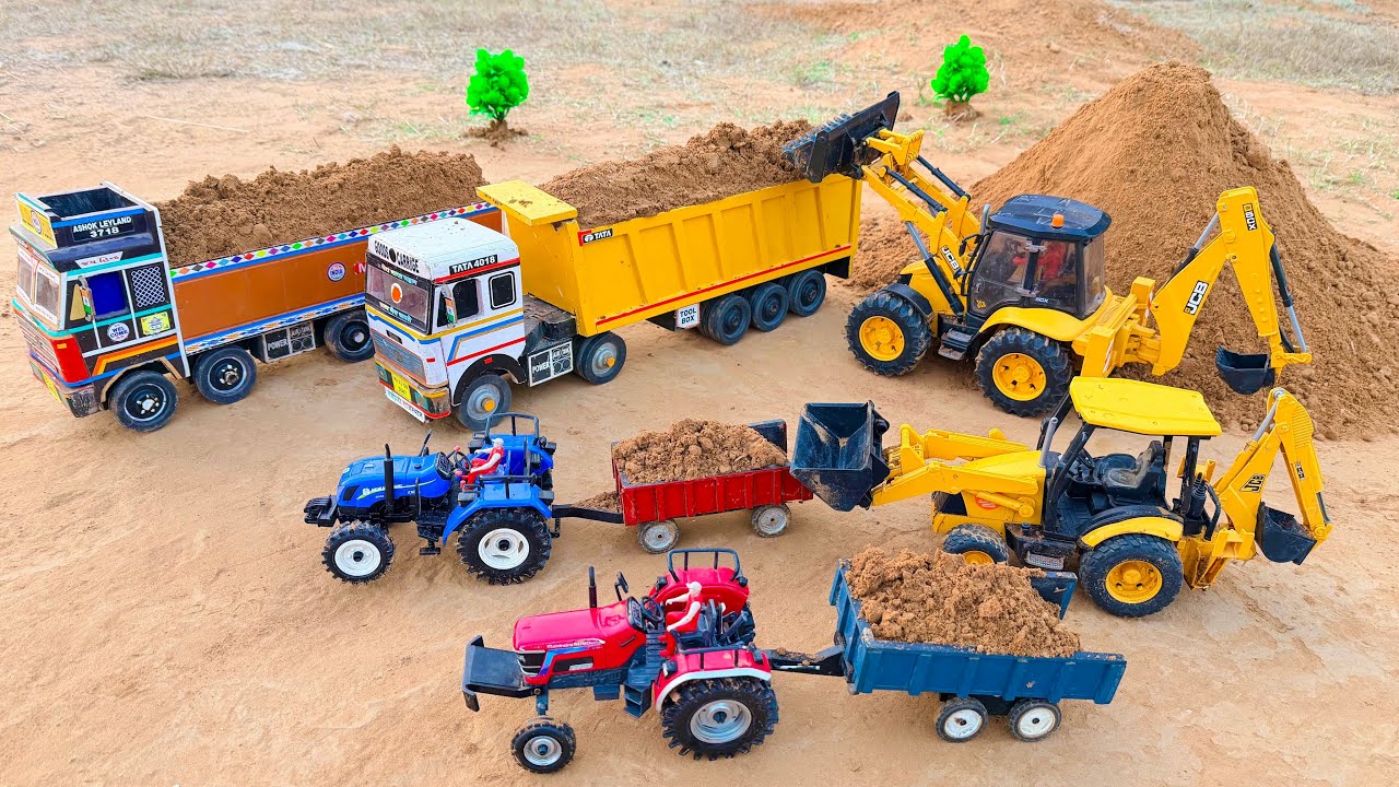 JCB 5CX fully loading mud sand Tata tipper truck 2518 | Mahindra Arjun novo | jcb tractor cartoon 