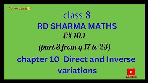 ex10.1 rd Sharma maths class 8//  direct and Inverse variations  // @activebeing