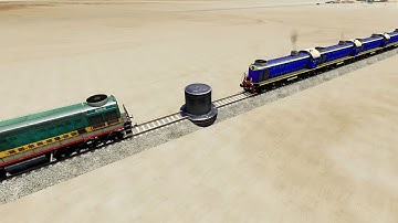TRAINS VS GIANT BOLLARDS TRAINS CROSSING BUMPY FORKED RAILROAD - BeamNG.Drive