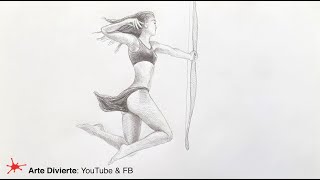 HOW TO DRAW A PRETTY ARCHER WOMAN JUMPING - Timelapse