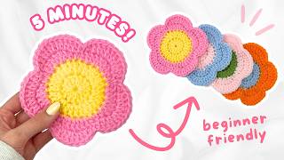 EASY crochet flower coaster tutorial for BEGINNERS 🌼 how to crochet a coaster (no magic ring!)