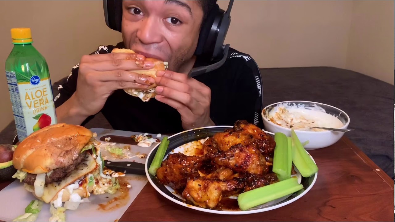 ASMR | WINGS & BLUE CHEESE CRUMBLE BURGER MUKBANG | Eating & SLURPING SOUNDS