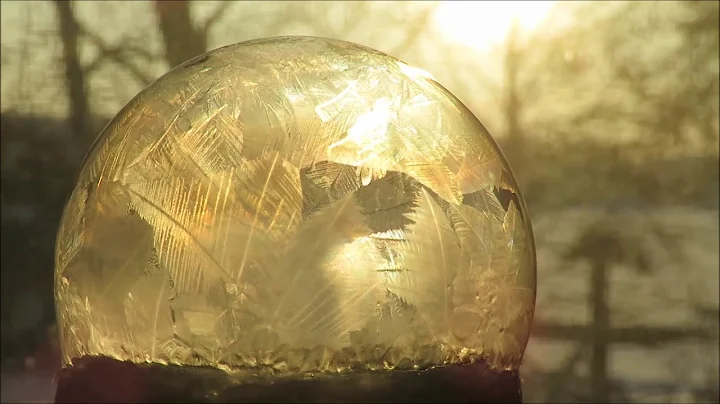 Close-up of a Soap Bubble Freezing Against a Minnesota Sunrise