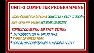 Operators & Expressions | Computer Programming | Unit-3 | GTU | Diploma/Degree | in Gujarati