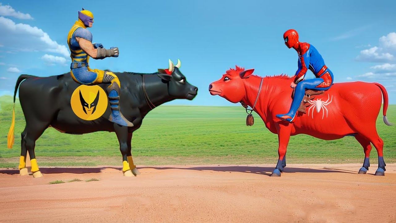 الرجل العنكبوت بقرة اصعب تحدي باركور عجل سبيدرمان الملون 🐄 VERSICOLOR SUPERHEROES On Cow Funny Anima
