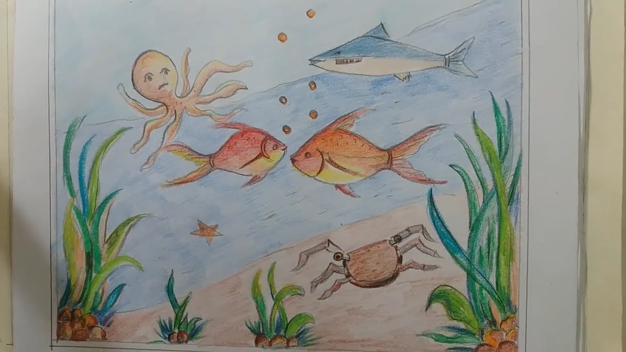 How To Draw Scenery Of Under The Sea Draw Scenery Under The Sea And Coloring Step By Step Very Easy Youtube