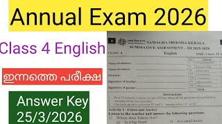 Class 4 English Annual exam 2026 question paper and answers Istd4 English annualexam2026