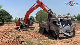 รถแม็คโครฮิตาซิตักดินใส่รถบรรทุกหกล้อ | ทีมงานแก้วนภา HITACHI Excavator &amp; Dump Trucks