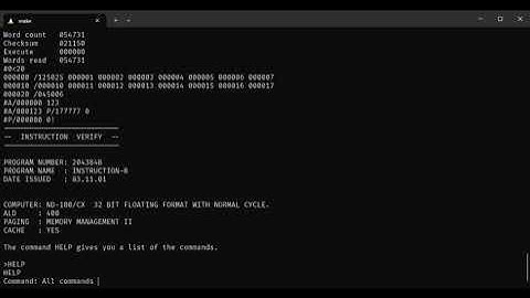 Running the INSTRUCTION-B.BPUN test program on the ND-120 CPU
