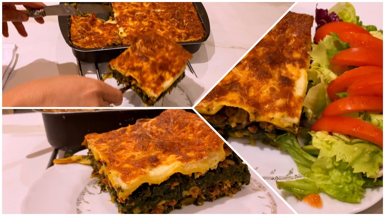 Lasagnes aux épinards et à la viande hachée, لزانيا بالسبانخ و كفتة البقر #recette#facile#lasagnes#