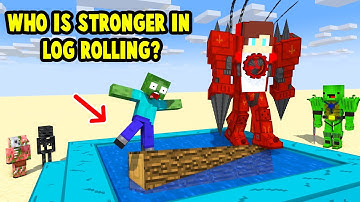 Monsters & Herobrine Titan JJ and Mikey WHO IS STRONGER IN LOG ROLLING? - Maizen Minecraft Animation