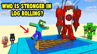 Monsters & Herobrine Titan JJ and Mikey WHO IS STRONGER IN LOG ROLLING? - Maizen Minecraft Animation
