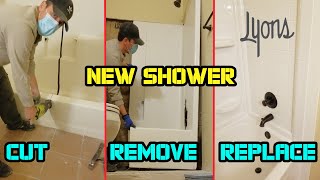 How to remove 1 piece shower stall &amp; install new Lyons Bathtub Shower Kit from Menards