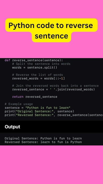 Python code to reverse sentence #python #code #reverse #interview - YouTube