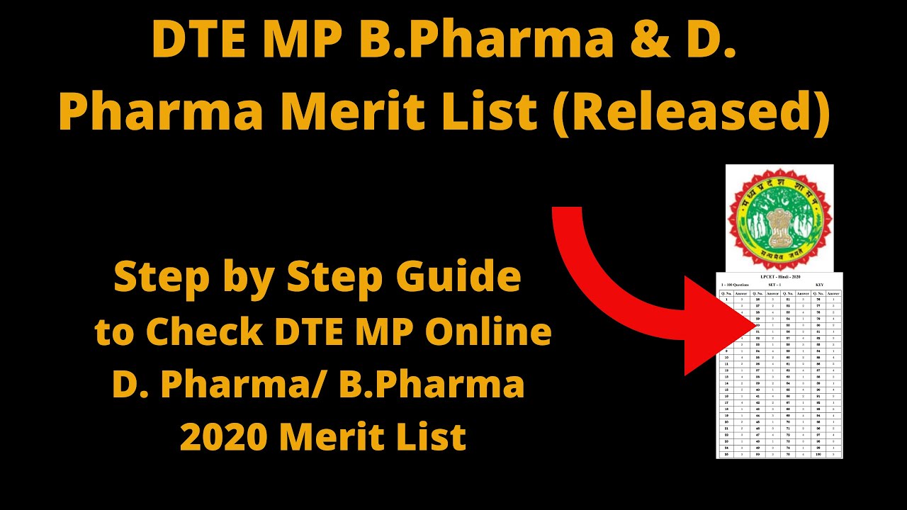 DTE MP B.Pharma & D. Pharma Merit List (Released)-Check DTE MP Online D. Pharma/ B.Pharma Merit List