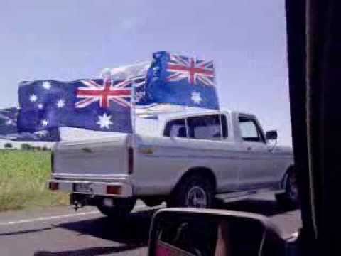 F100 with Ausralian and Ford flags wants to race o...