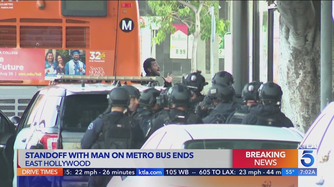 Man surrenders after hours-long standoff on Metro bus in Hollywood ...