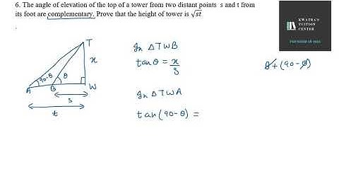 6. The angle of elevation of the top of a tower from two distant points  s and t from its foot