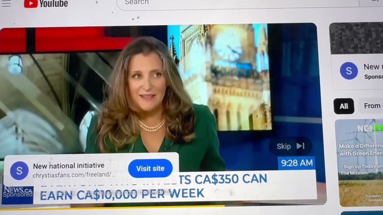 Deepfake ads featuring artificial intelligence-generated images of Liberal  finance minister Freeland spotted on YouTube - theBreaker